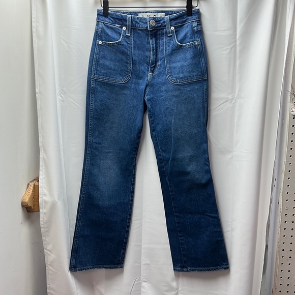 AMO Dark Wash High Rise Slim Flare Jeans Size 24 - Picture 1 of 5